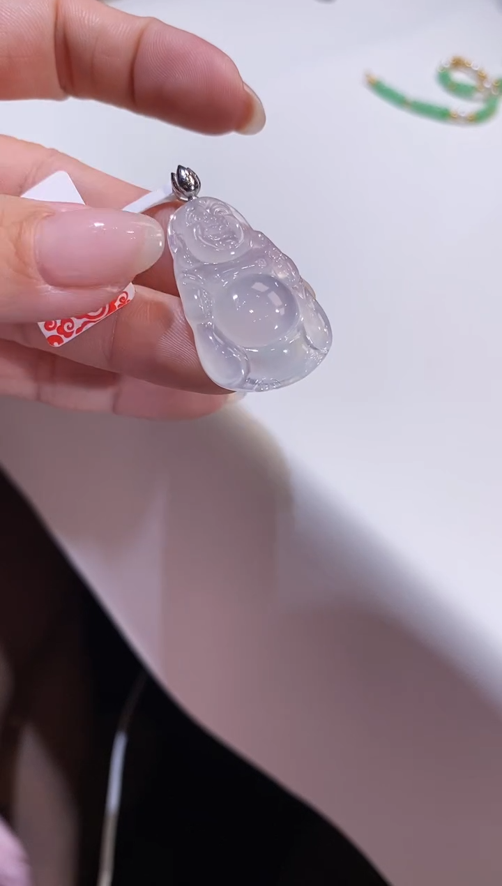 翡翠18K金镶嵌吊坠(不含链)布袋佛