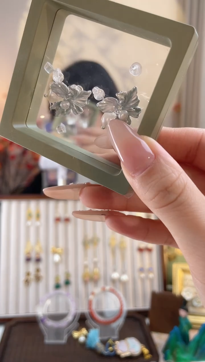 铜合金925银无蓝色花花耳钉