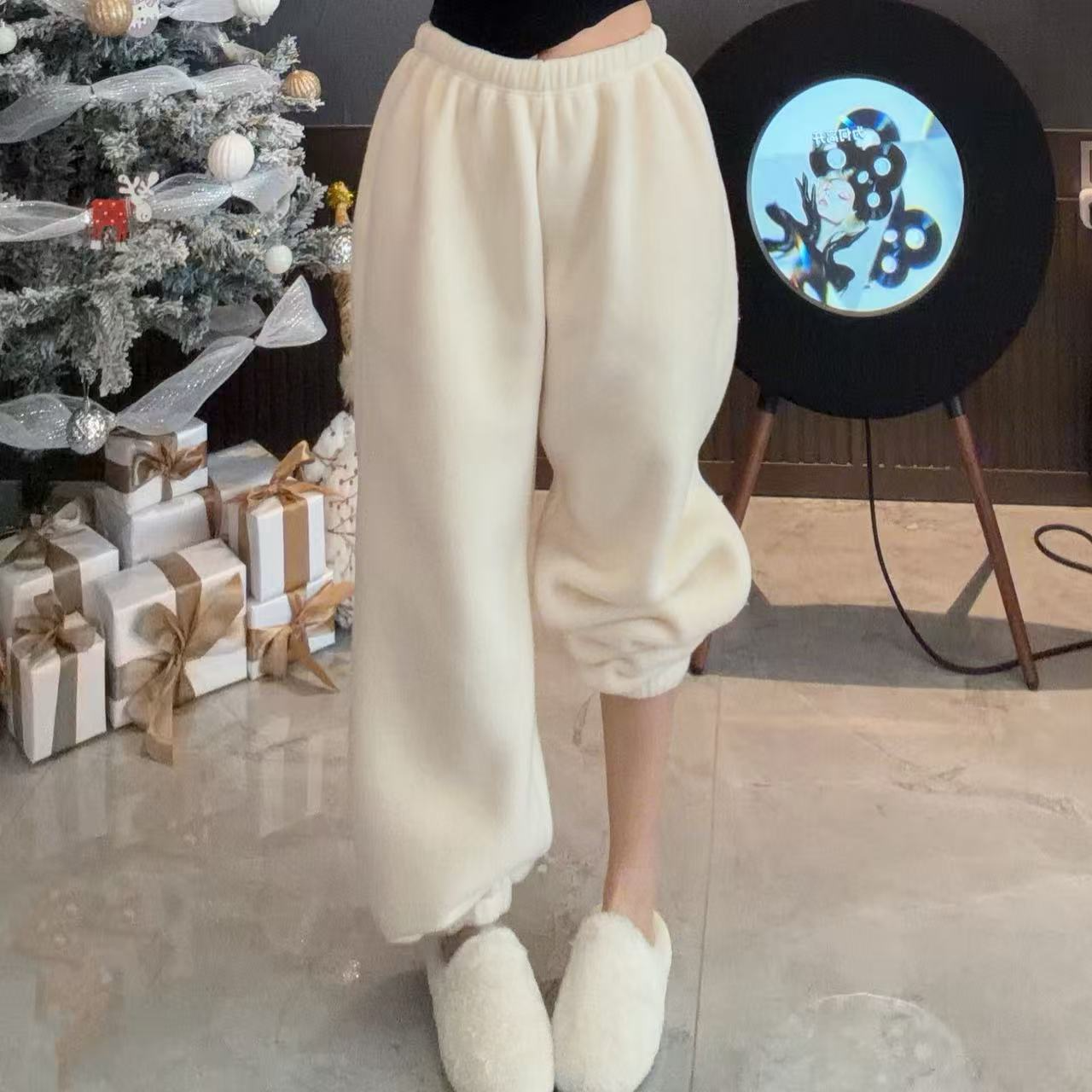 Dami 休闲运动风高腰束脚卫裤秋冬新款宽松松紧腰加绒加厚长裤女