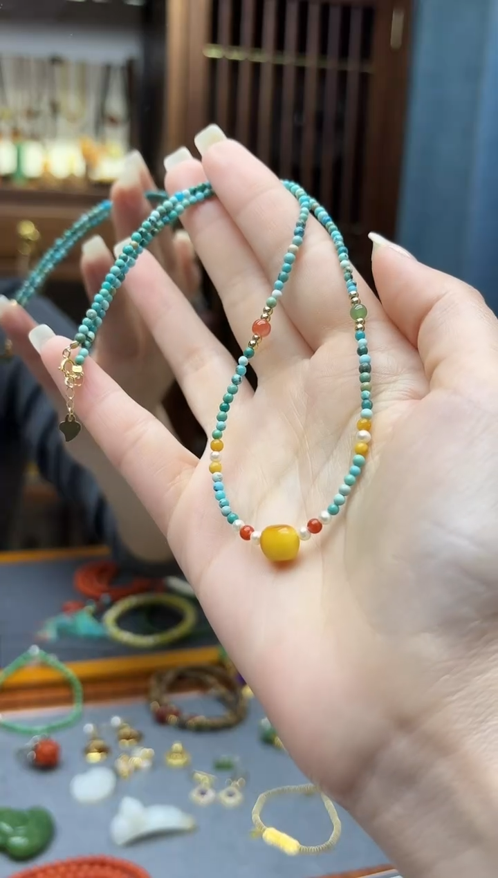 蜜蜡颈饰未镶嵌蜜蜡小米珠项链ZD