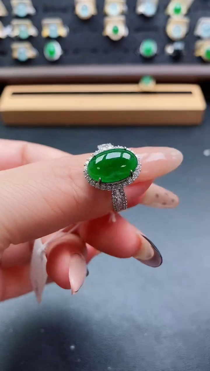 银S925镶嵌戒指翡翠1