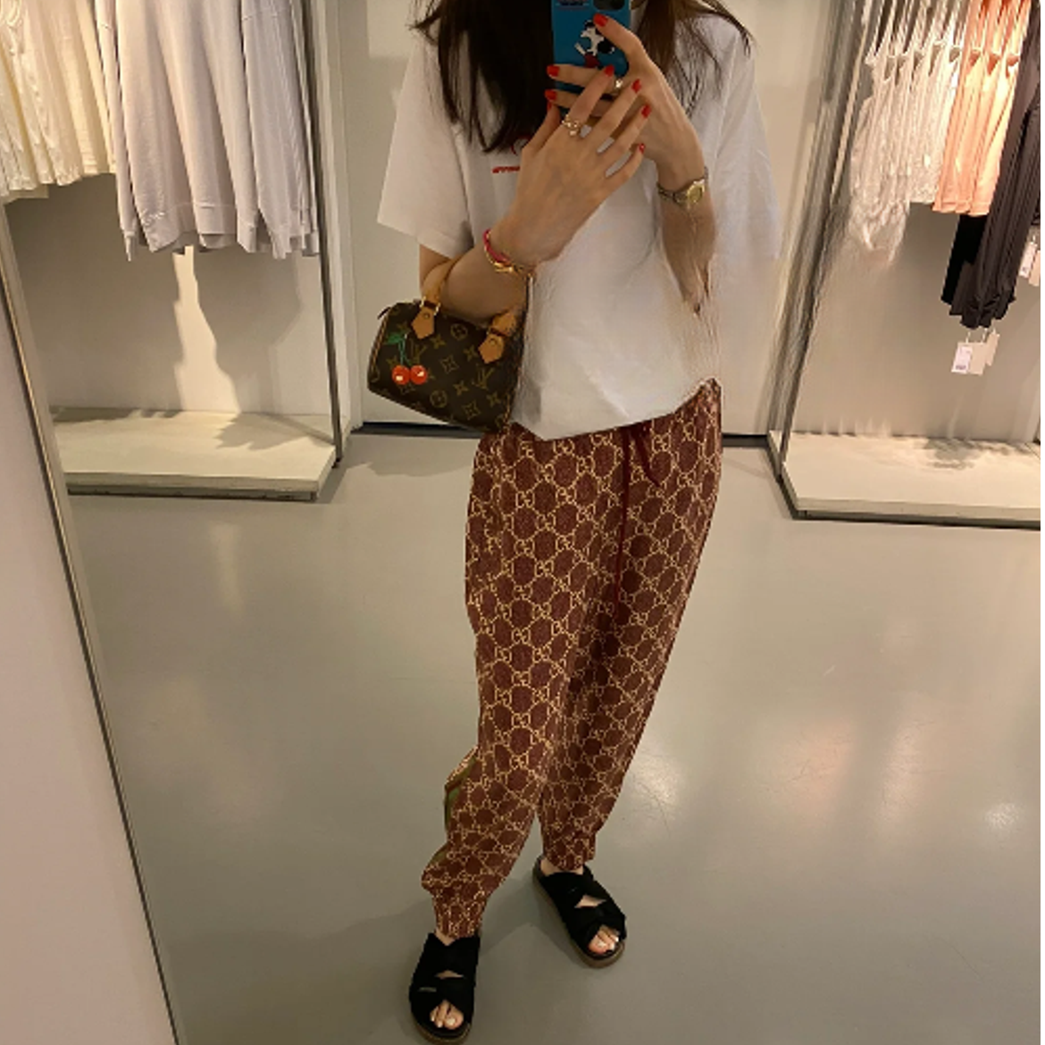 95新 GUCCI/古驰 棕色满印logo长裤/M码/编号758