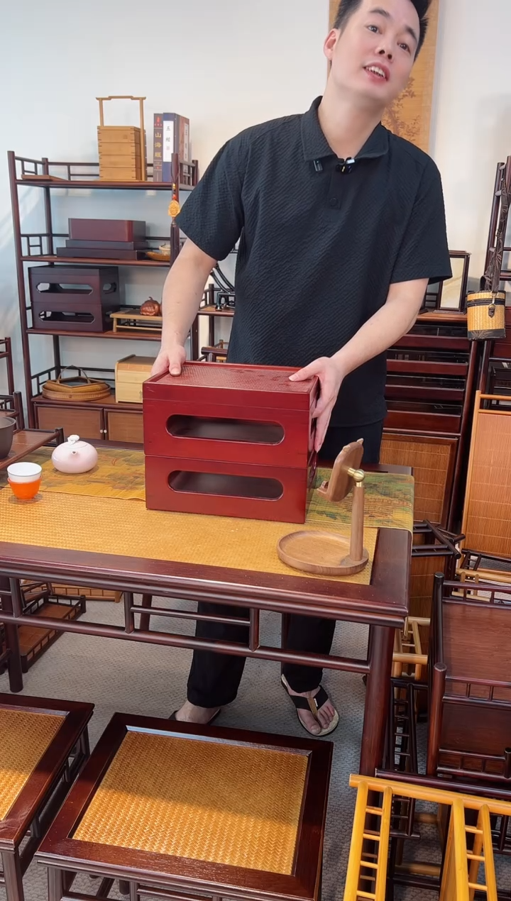 深色红色2层百宝箱