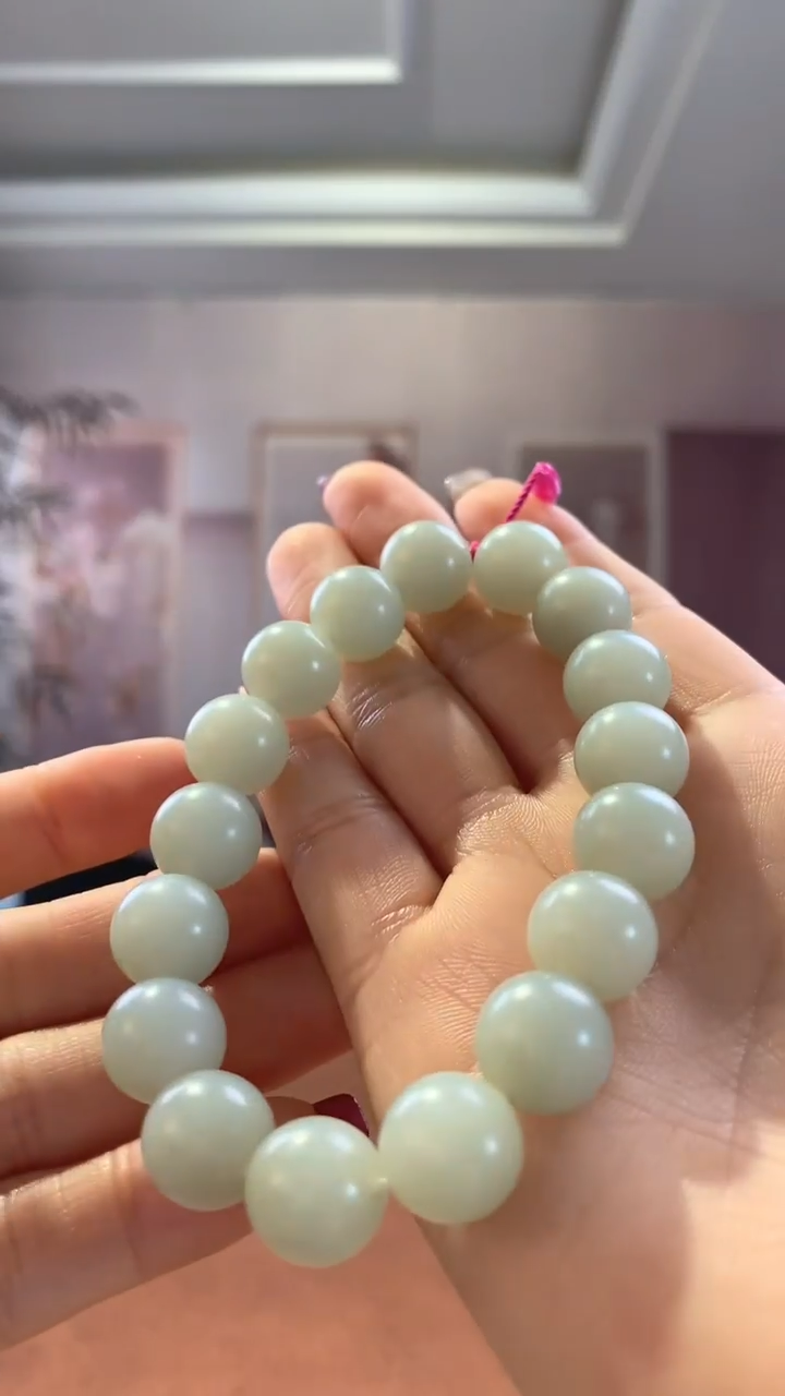 【闪购商品】和田玉手串未镶嵌新疆且末高清白单圈12mm单圈