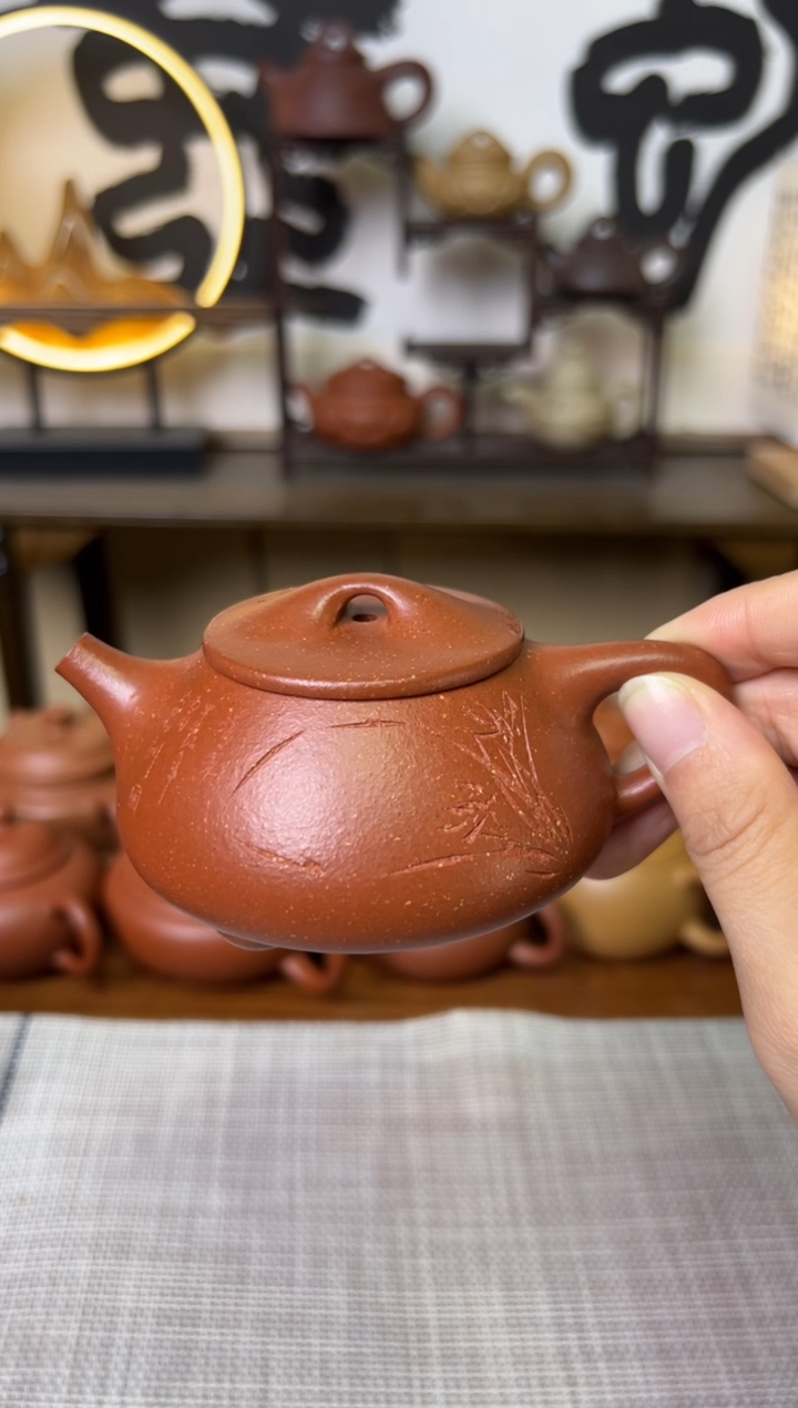 段泥茶壶红降坡景州石瓢壶兰花刻125CC-甘来兵