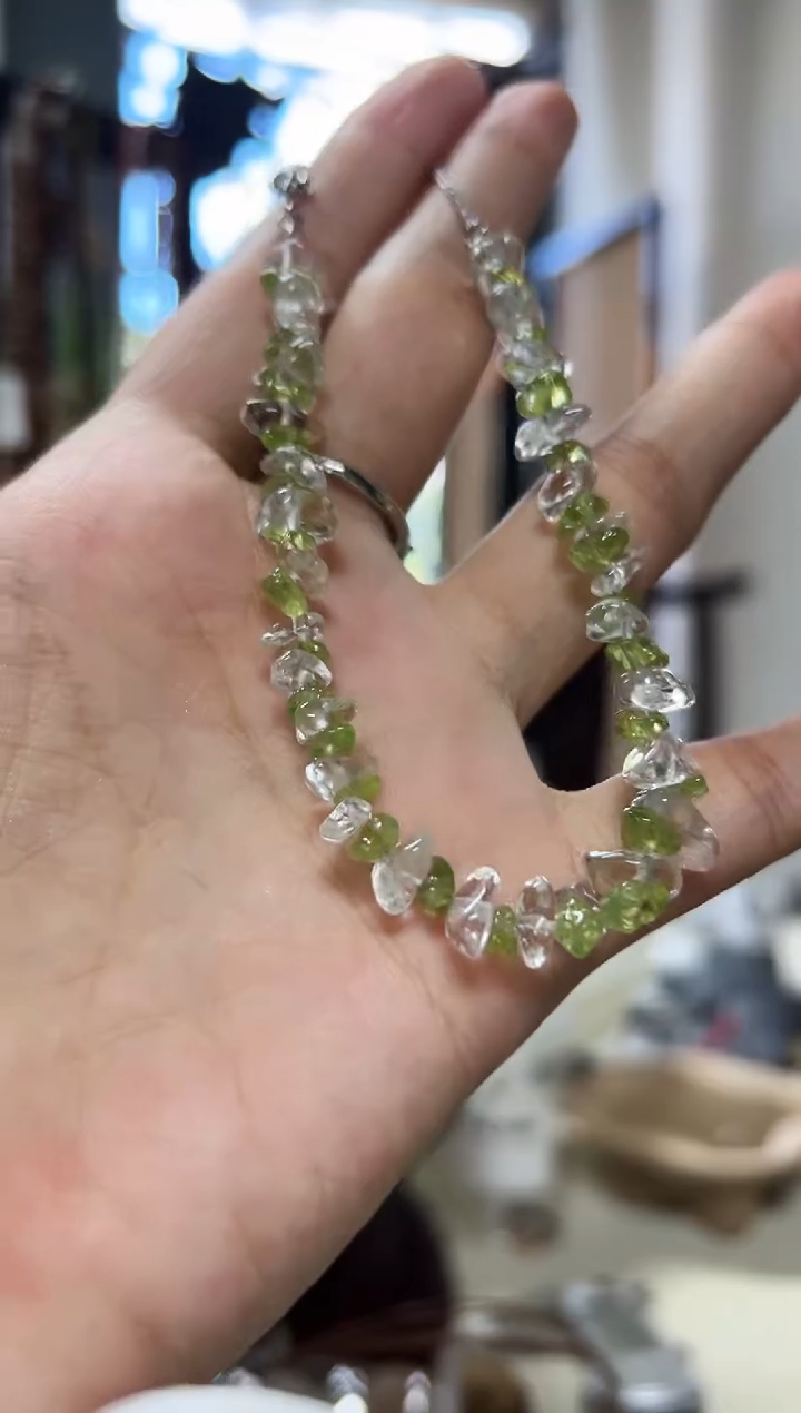 银S925镶嵌手串水晶白水搭橄榄石