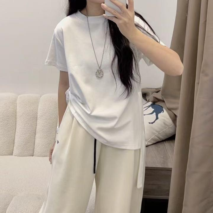 简约休闲基础款短袖T恤女装早春圆领宽松显上衣DYY2612