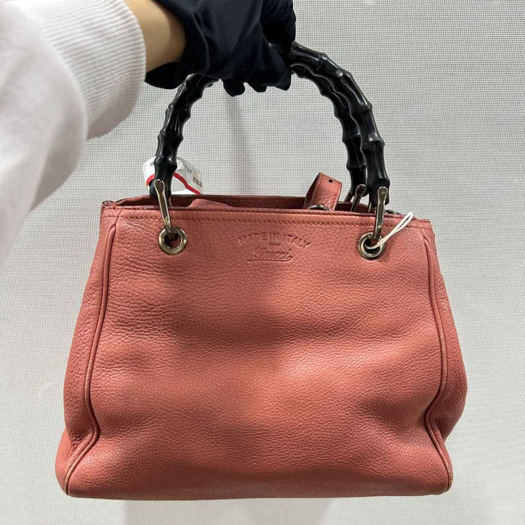 95新 GUCCI/古驰 粉色竹节手柄tote/云海优选/H22781