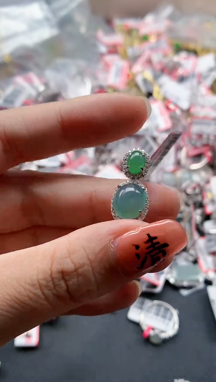 银S925镶嵌戒指翡翠天然A货缅甸翡翠