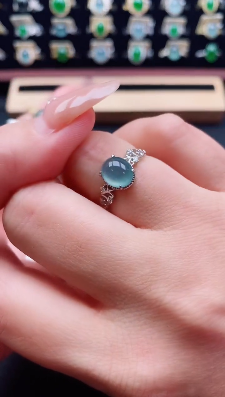 银S925镶嵌戒指翡翠1