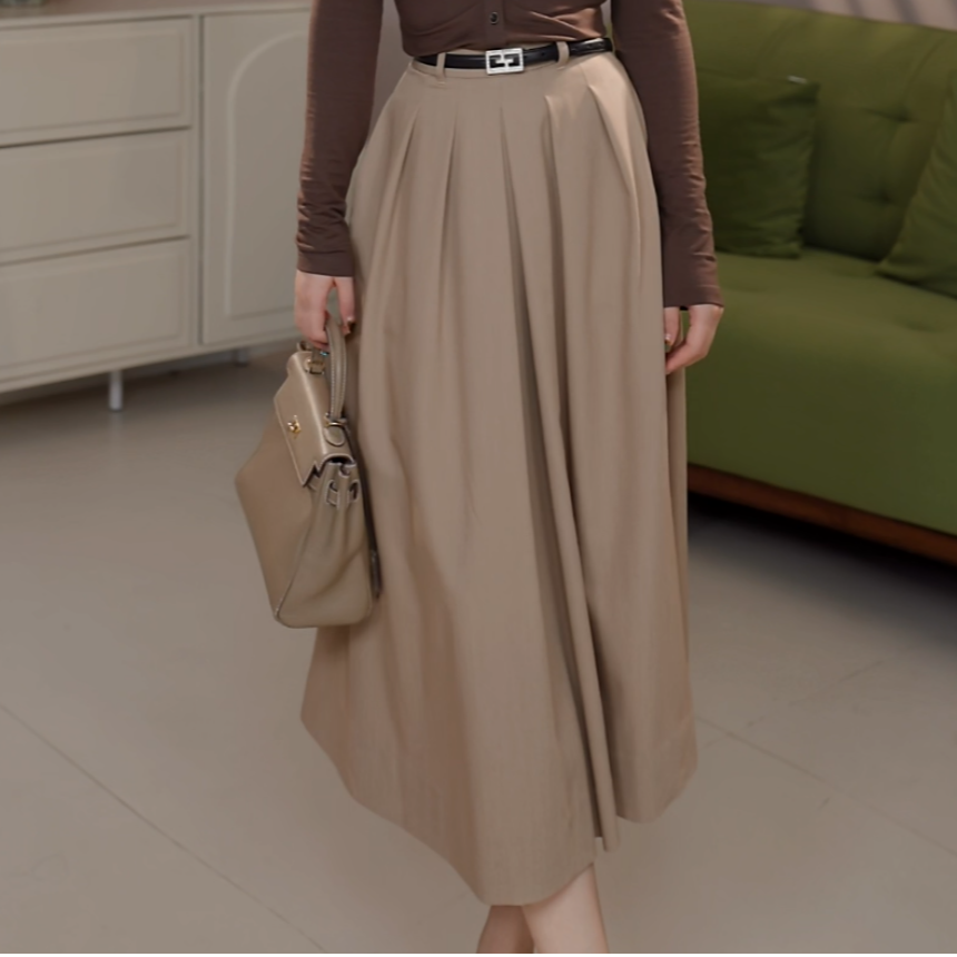 GIRDEAR/哥弟秋季垂顺柔气质软半身中长新款经典微奢服装1200375