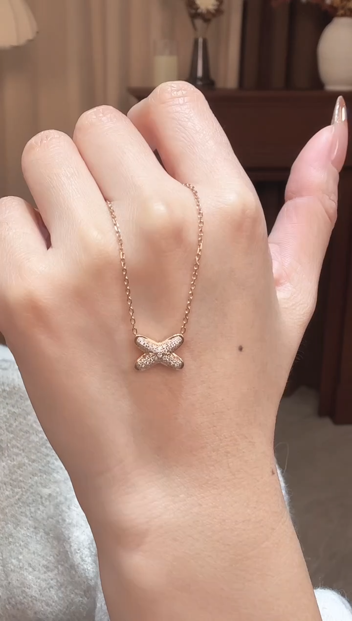 18K金镶嵌实验室培育钻石耳饰密镶交叉项链k玫