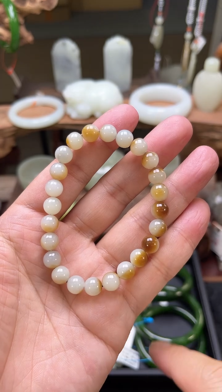【闪购商品】和田玉手串未镶嵌卡8若羌糖 圆珠