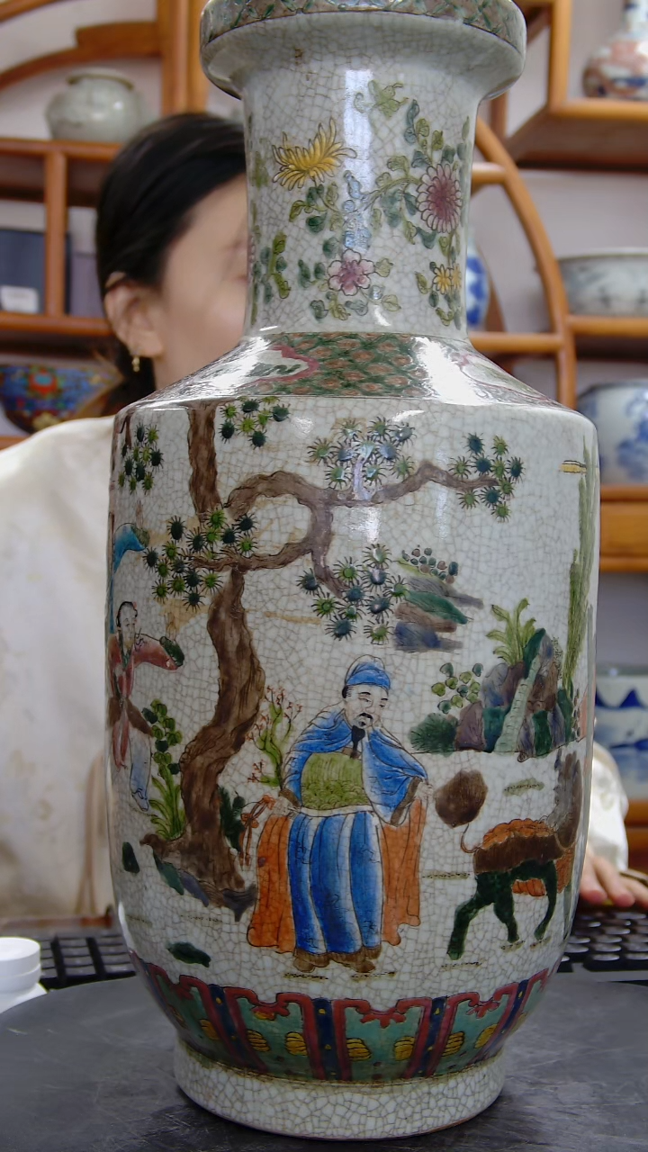 瓶哥釉五彩人物纹棒槌瓶#1475#