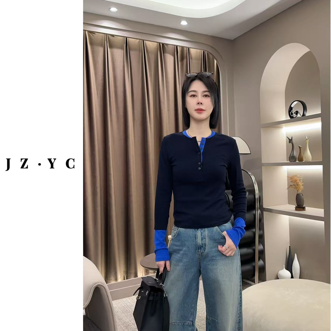 【 洁子推荐】 2025春季新款251119韩系拼色多扣设计百搭毛衣TJZYC