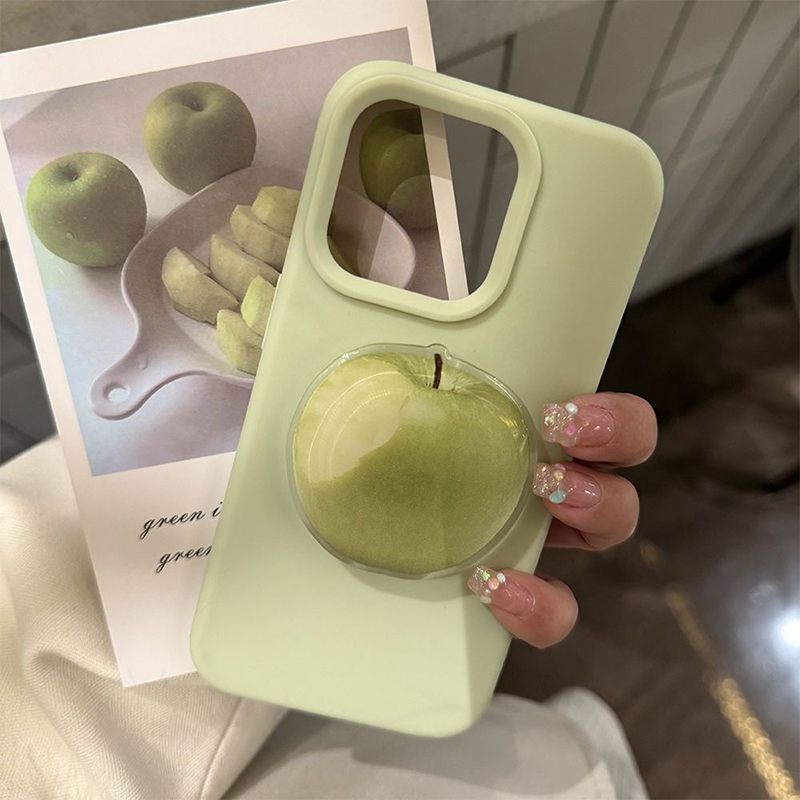 小众ins青苹果支架苹果15适用iPhone16手机壳13韩风14pro max软女