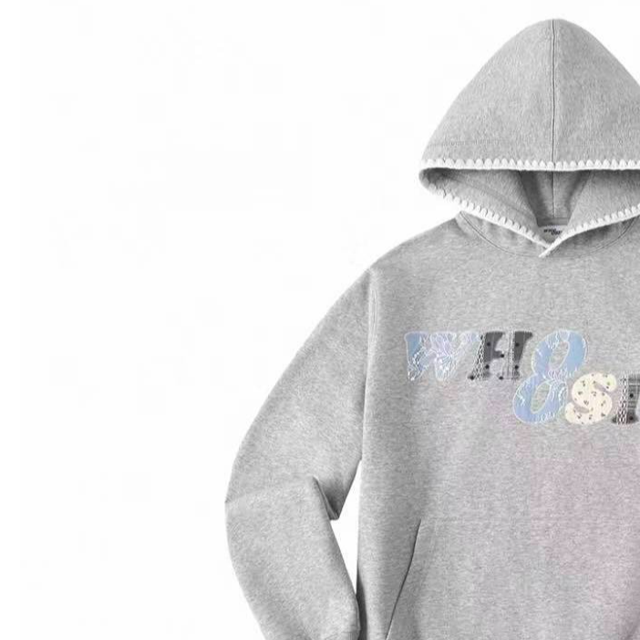 WH8碎花牛仔加绒连帽卫衣