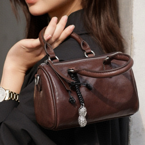 复古风手工拉链单根防盗斜挎包肩包枕头包复古波士顿通勤风百搭