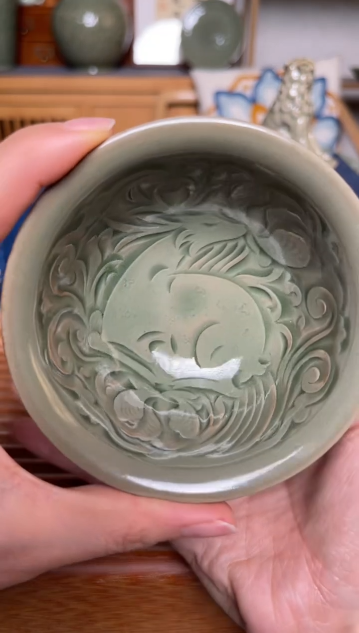 【闪购商品】其他248王晓娜 纯手工秘色灵芝卧鹿斗笠盏