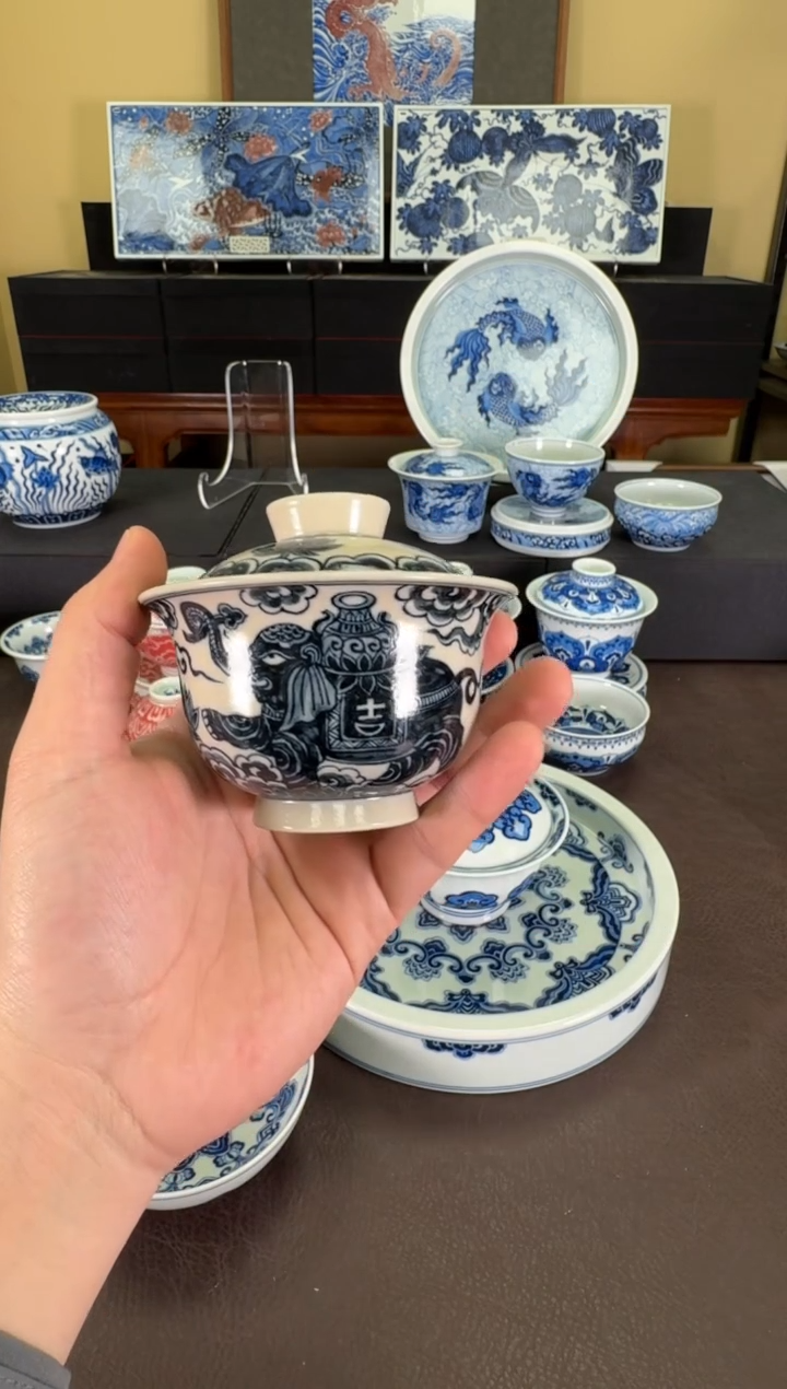 【闪购商品】二号釉大象纹盖碗