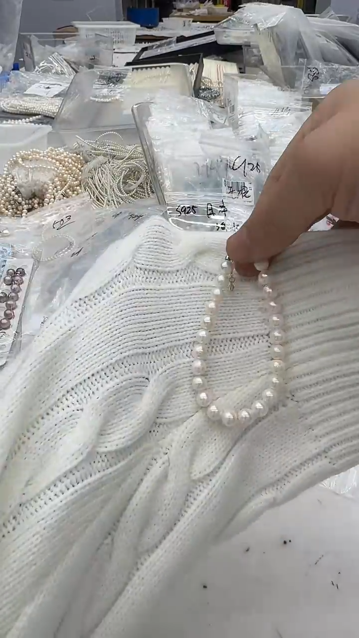 银S925镶嵌手链海水珍珠7-8mm 爱心尾链-孤品