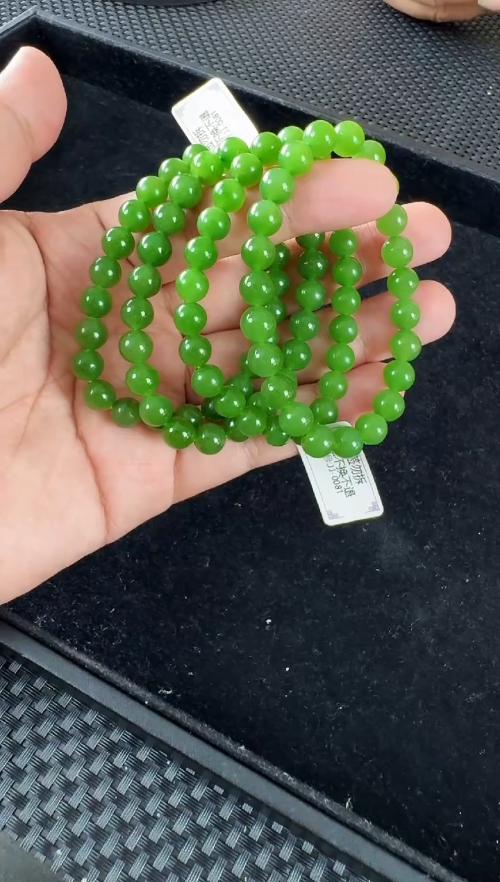 和田玉（碧玉）未镶嵌颈饰手串8MM阳绿无矿点多样性发一
