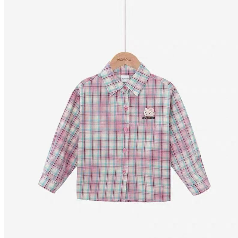 童装小童薄款宝宝长袖上衣新款MOMOCO女童春季休闲百搭格子衬衫
