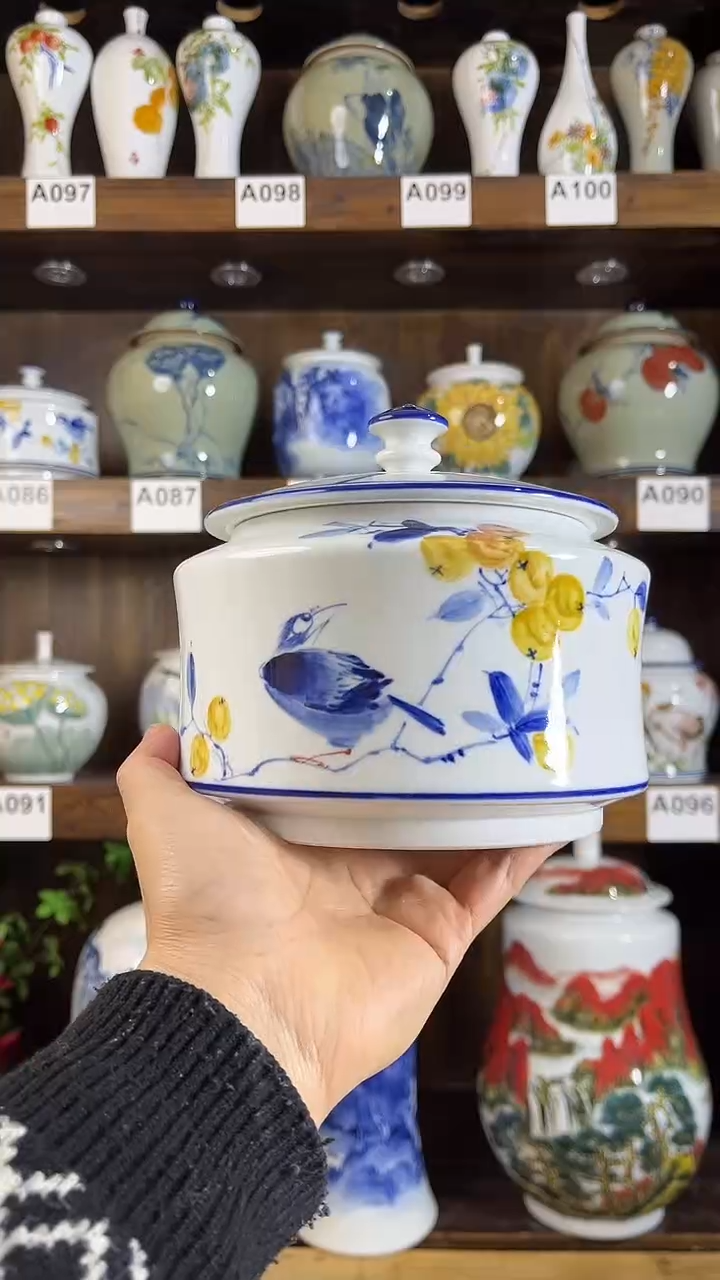 【闪购商品】纯手工手绘枇杷鸟3储物罐
