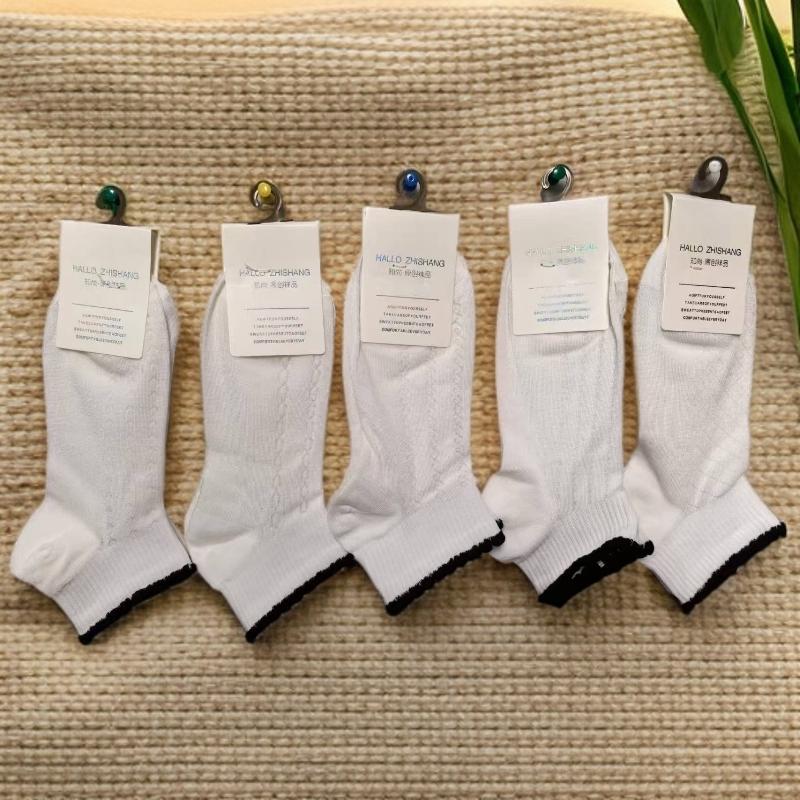 袜子女夏天穿的竹棉黑色花边白色短筒袜6371-50