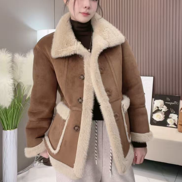 双层牛皮绒冬季女款宽松加厚休闲保暖外套皮毛韩版百搭上衣