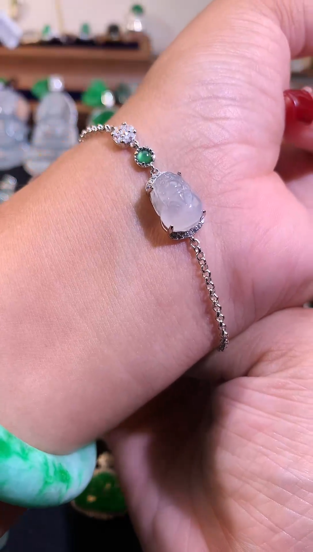 【闪购商品】翡翠手链银S925镶嵌缅甸天然A货翡翠