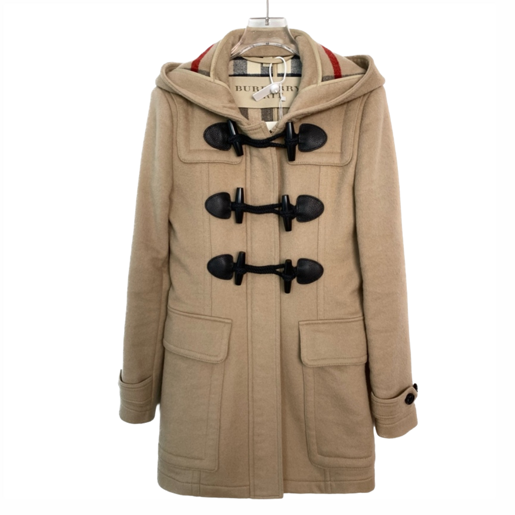 99新 BURBERRY/博柏利 H7858 牛角扣连帽大衣外套 棕色 36码
