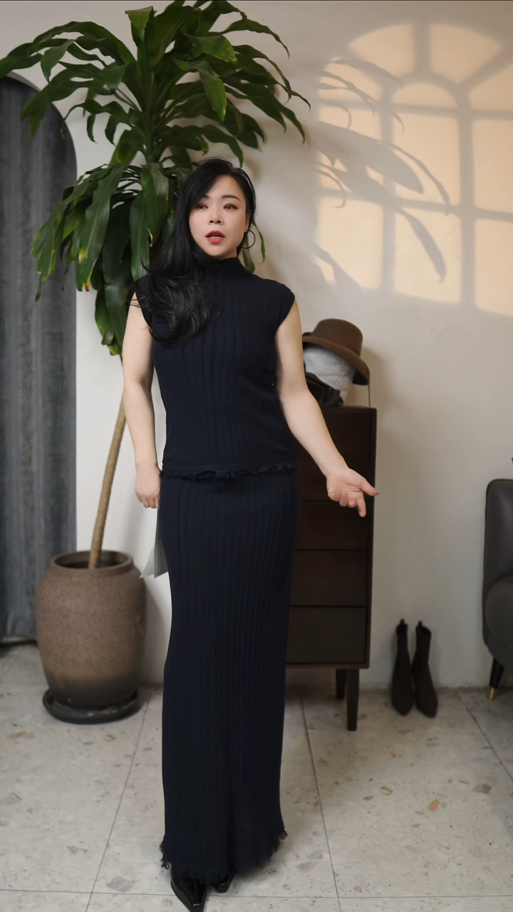 条纹针织须须边半裙，藏青色，均码（仅半裙价）