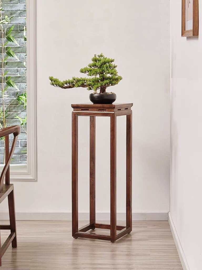 新中式花架实木老榆木花架宋代美学花架禅意花几客厅阳台盆景架子