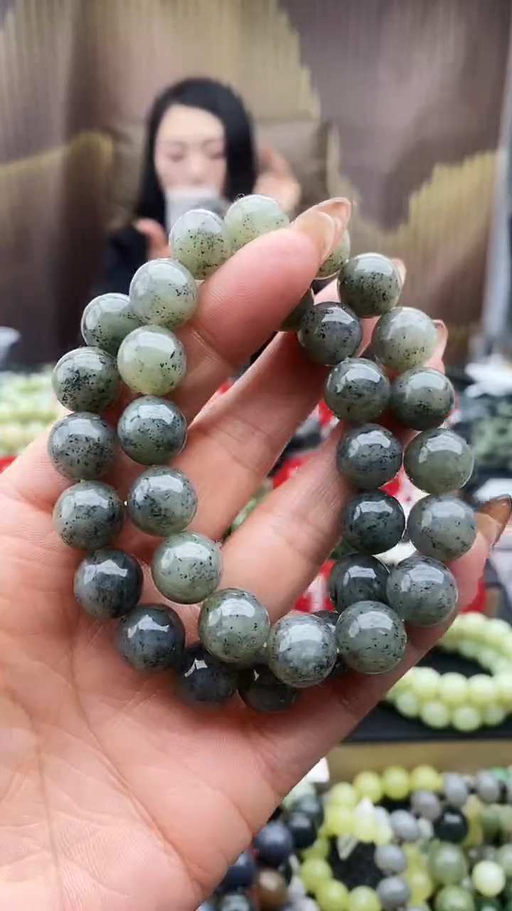 未镶嵌手串和田玉点墨青花12拍一发一
