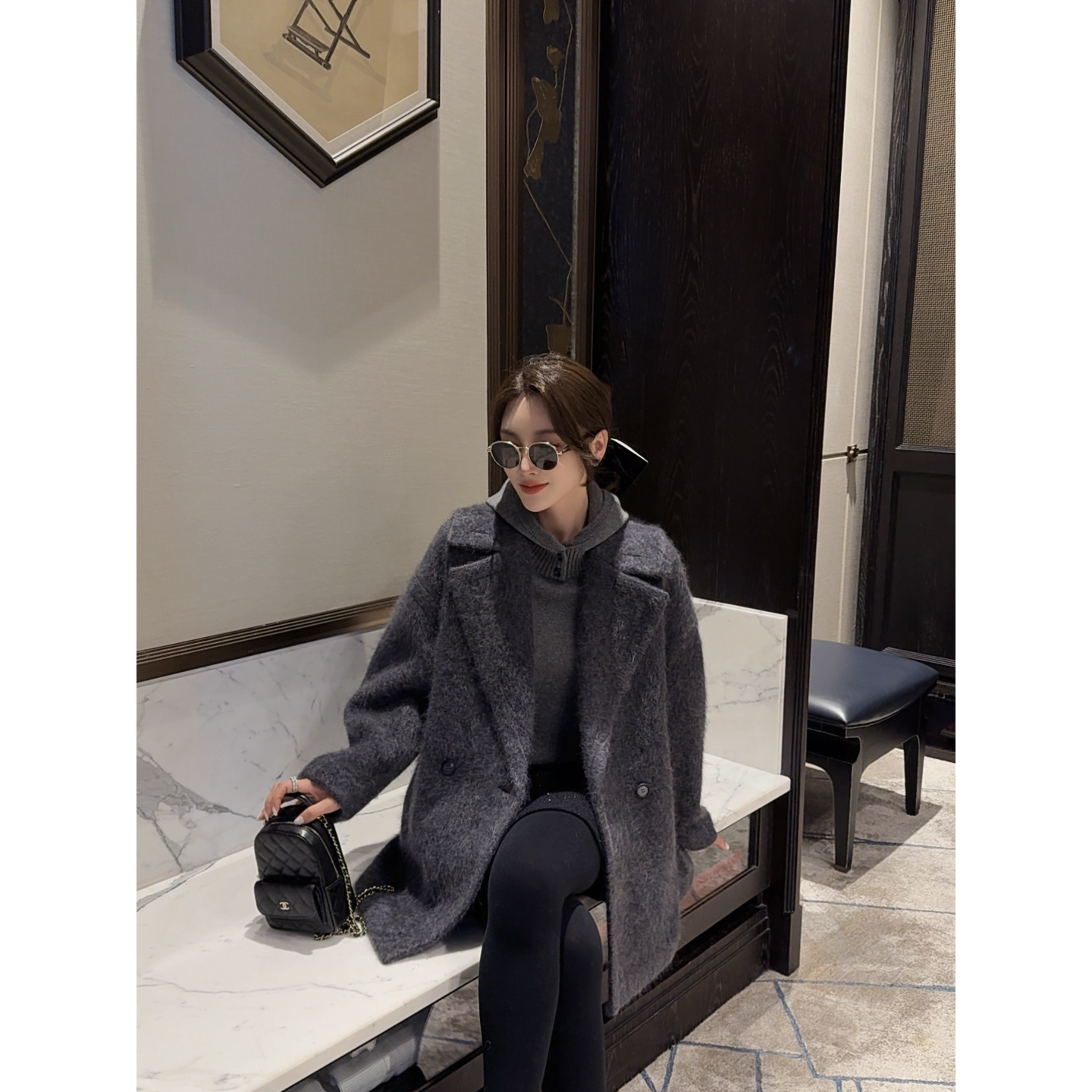 【曼文kiki】“云绒秘境”100山羊绒拉绒翻领大衣 25Q1225