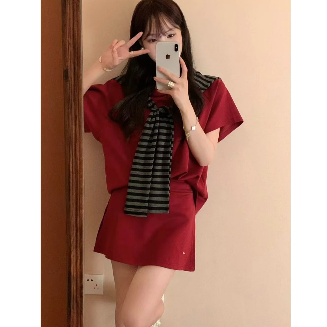 2025夏季新款纯色三件套休闲韩系百搭高级简约宽松套装减龄条纹