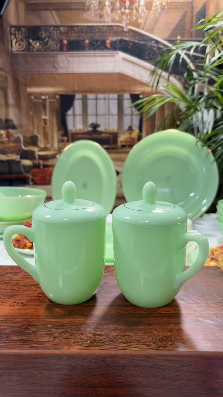 【闪购商品】...带盖子办公茶杯2个玉瓷 