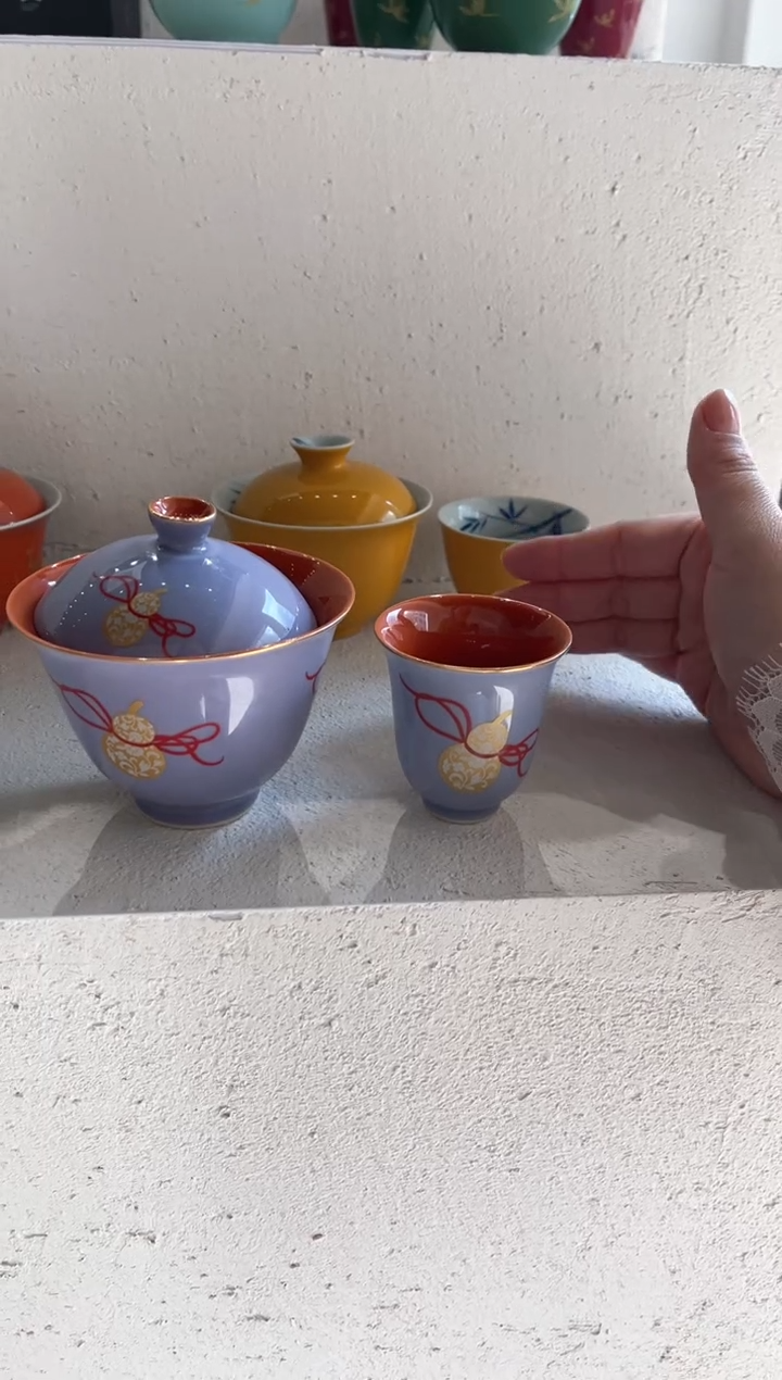 【闪购商品】紫加红 飞天福禄盖碗+杯