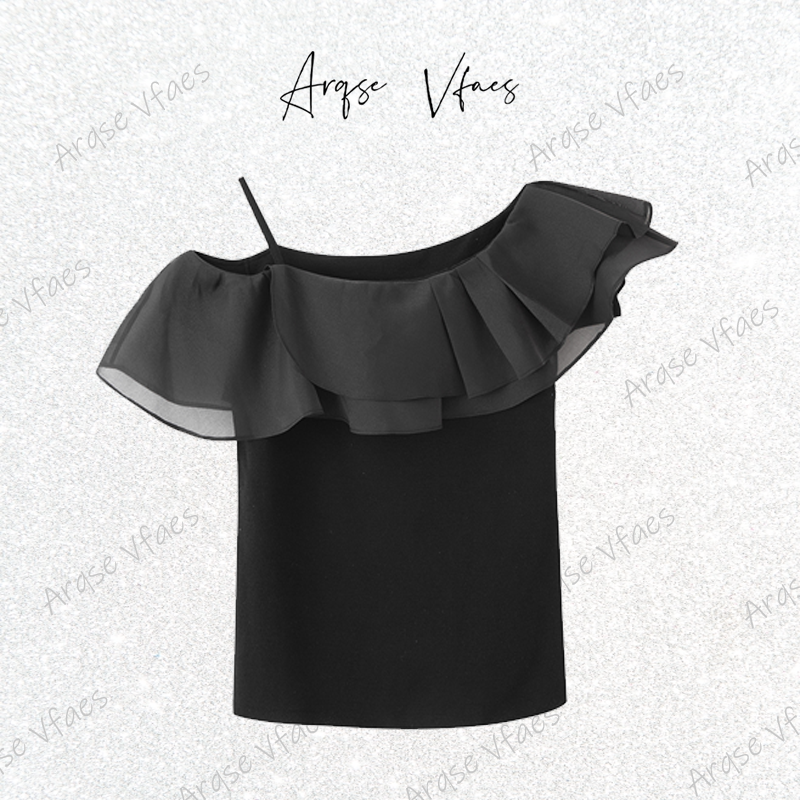 艾家同款2025秋新款荷叶边露肩针织衫女上衣AR803041