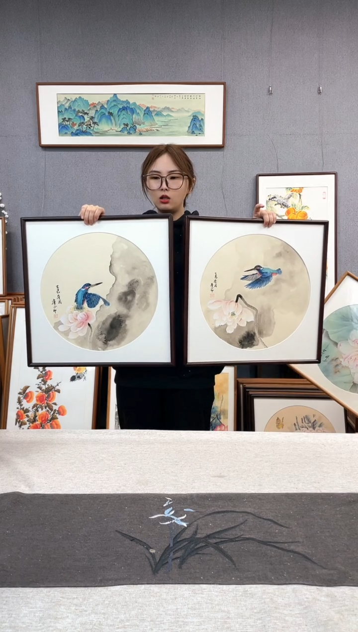 【闪购商品】国画手写手绘带框作品-52*52-两个