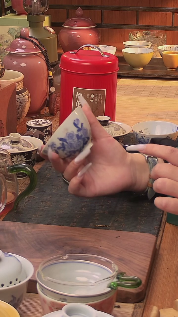 【闪购商品】景德镇手绘青花桃花鸡心杯纯手工100ml