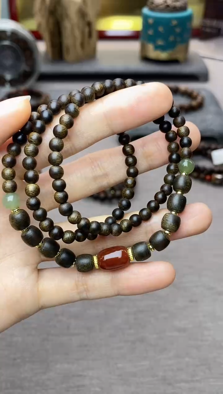 【闪购商品】沉香手串白棋04+紫棋06三圈设计