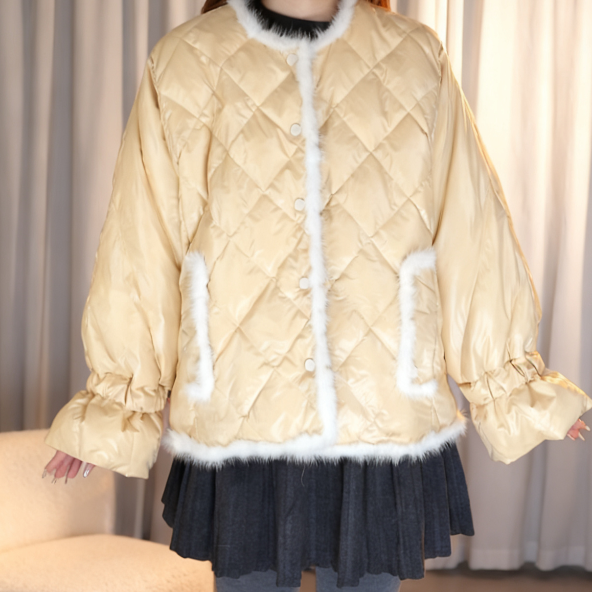 SUYAN鹅绒服时尚运动休闲百搭【米白色鹅绒服】