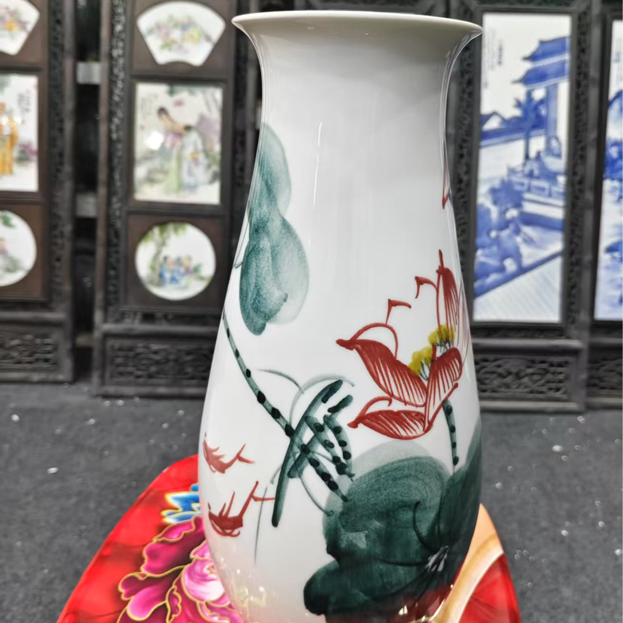 景德镇陶瓷花瓶家居客厅插花装饰品玄关博古架摆件荷韵福筒瓶