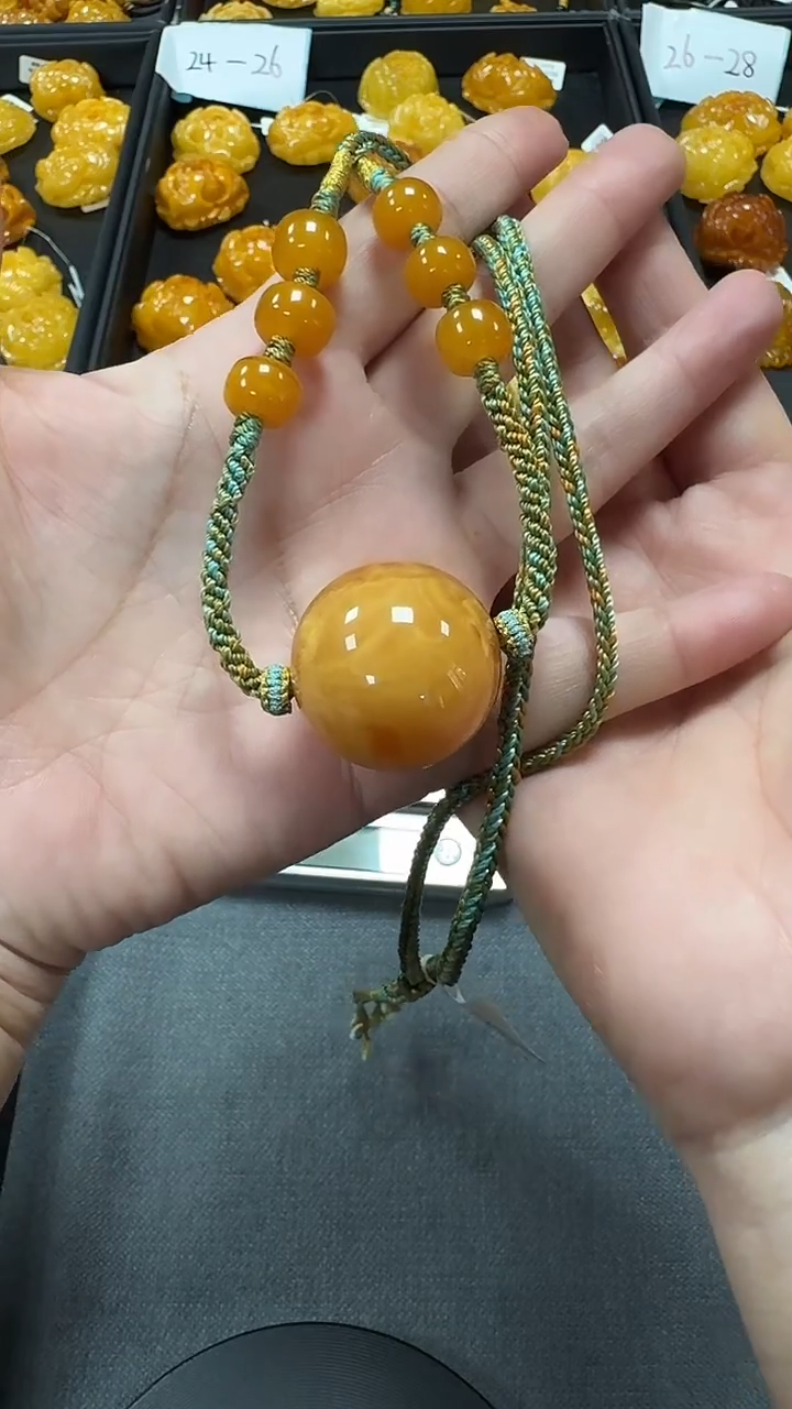 琥珀项链未镶嵌天然保真蜜蜡圆珠项链