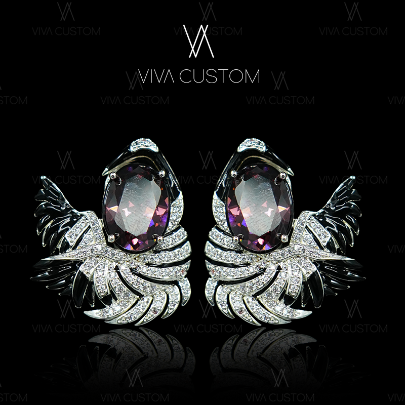 合金合成锆石耳饰 （精工系列）国风大气满镶仙鹤耳拍