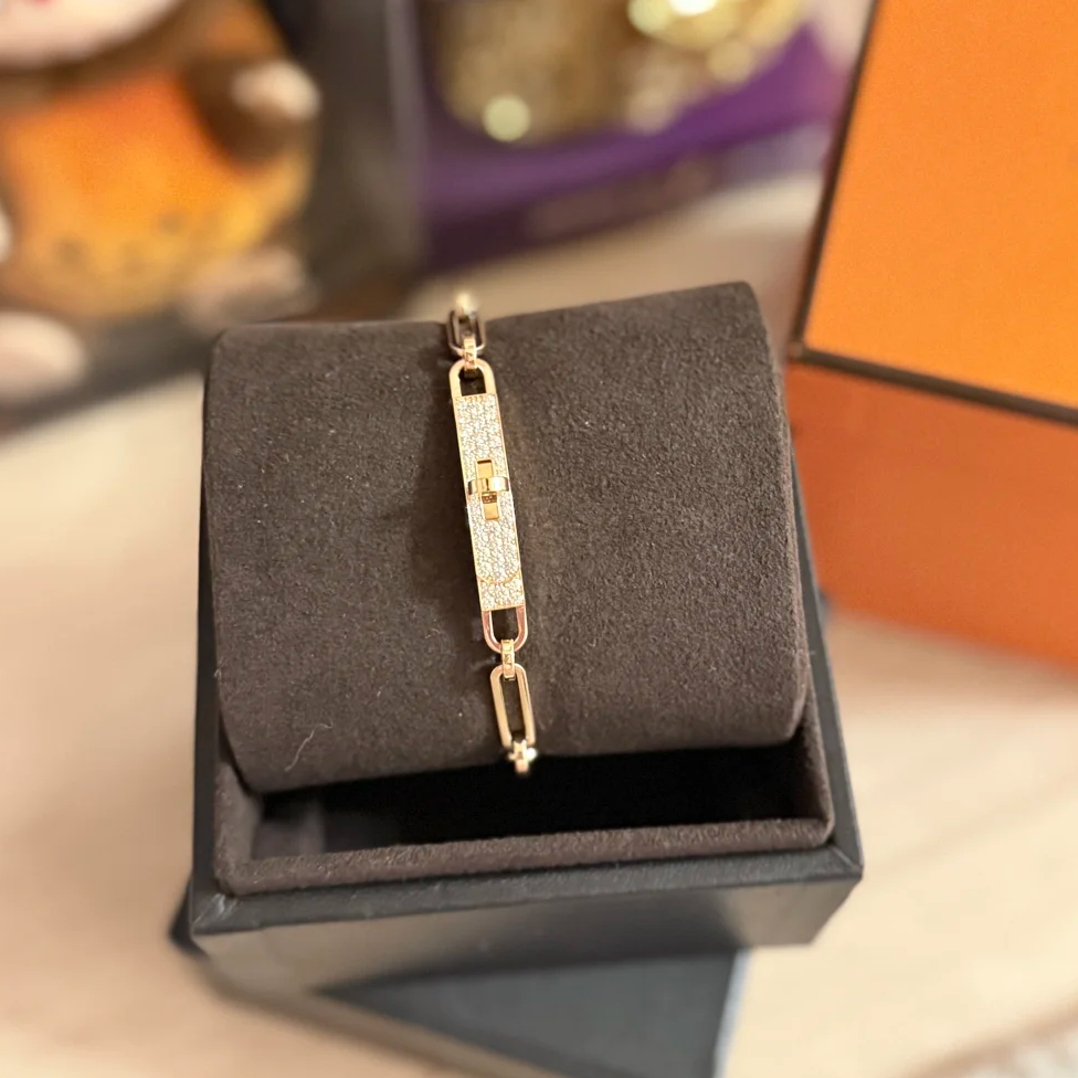 99新 Hermes/爱马仕 珊珊专属 kelly chain手链 半钻18K金 SH