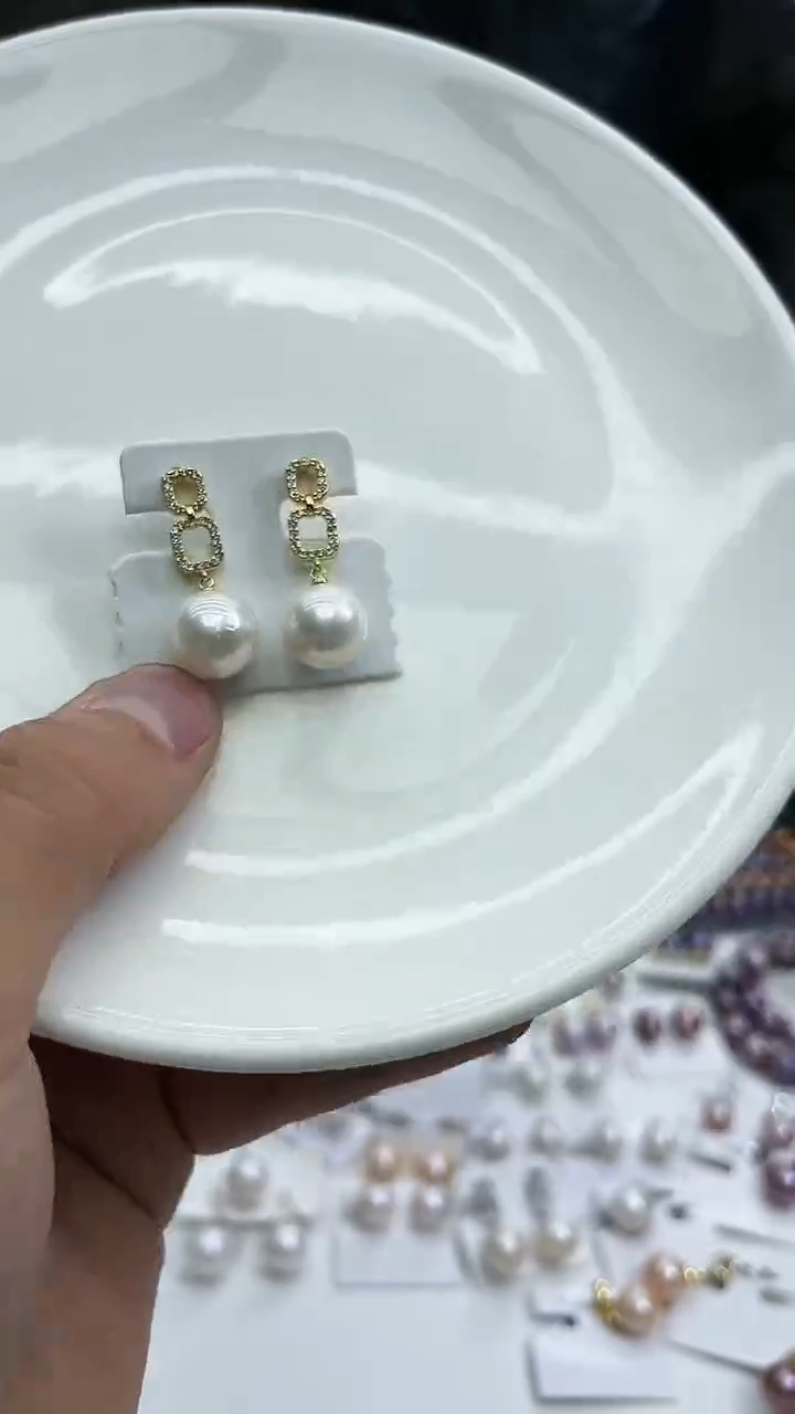 未镶嵌耳饰淡水珍珠白色系11-12mm耳坠