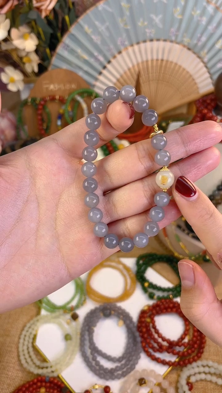 【闪购商品】和田玉手串18K金镶嵌烟紫